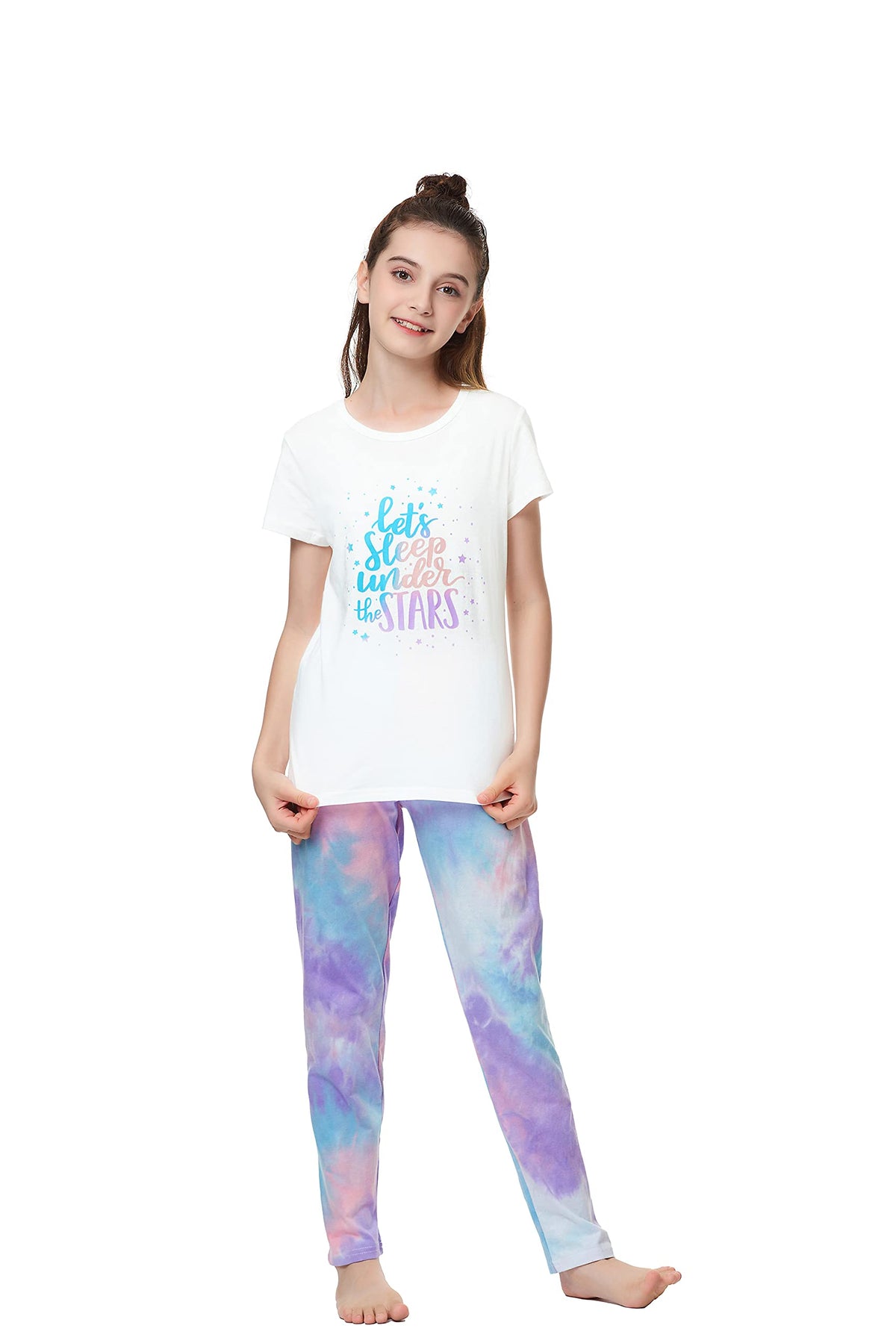 Tebbis Girls Tie Dye Short Sleeve Pajamas Cotton Loungewear Size 4T-18