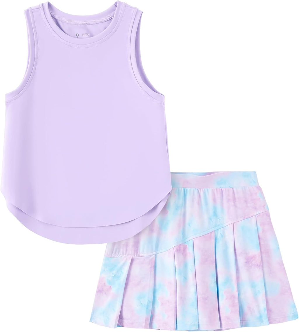 PATPAT Girls Tennis Skirt Sets Tank Top + Pleated Skort Activewear 5-12Y