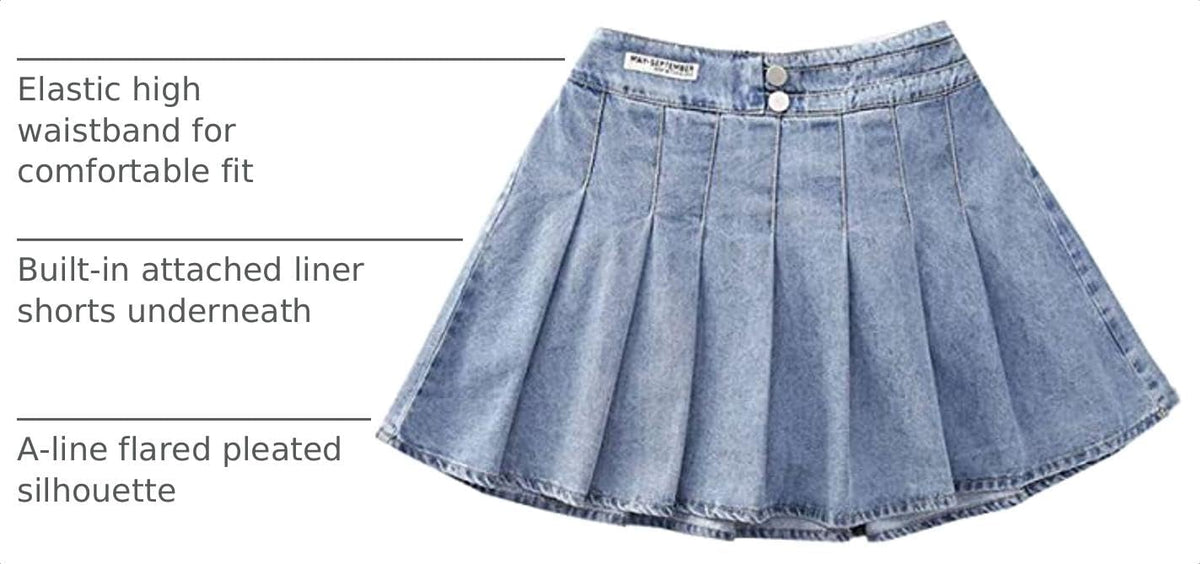 Toddler Girls Denim Skort Pleated High Waist 3-13Y