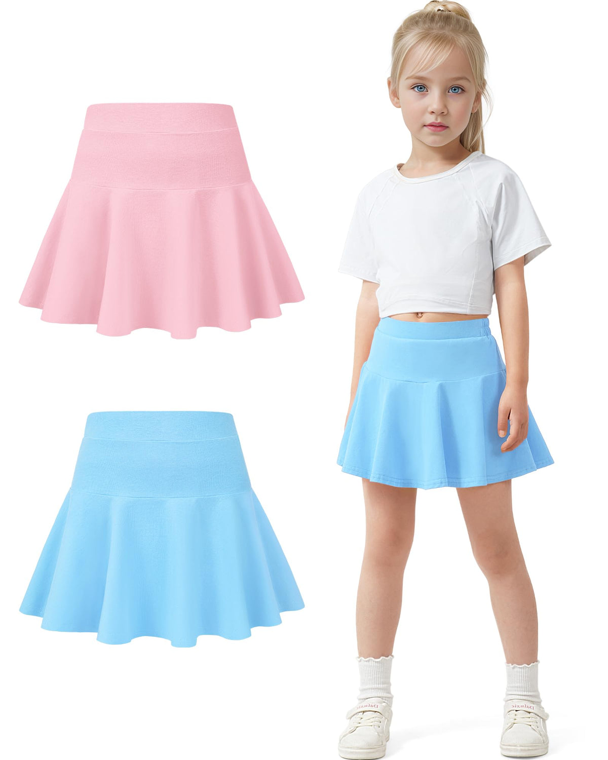 BOOPH 2 Pack Little Girls Athletic Uniform Skorts Toddler Skirt with Shorts