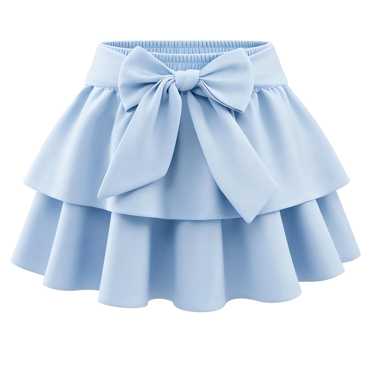 Girls Bow Mini Skirts Kids Elastic High Waisted Ruffle Tiered Skirt Party Dance Layered Skort for Teen 5-14 Years