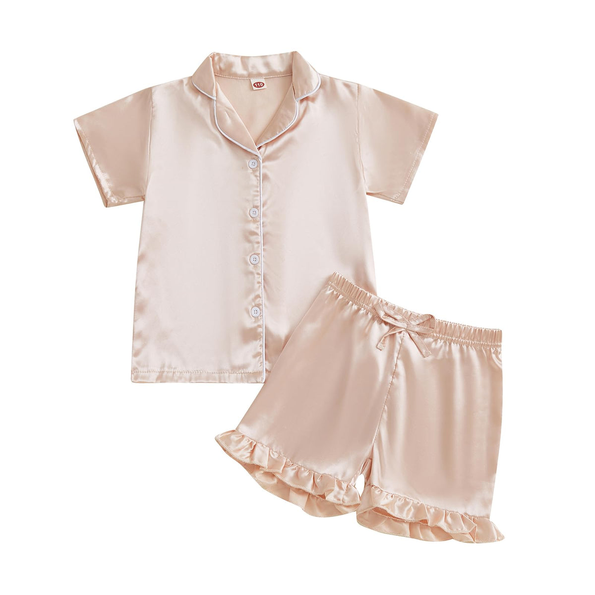 Ayalinggo Toddler Kids Girl Silk Pajamas Baby Ruffled Sleeve Button Down Satin Silk Pjs Sleepwear Loungwear Shorts Set