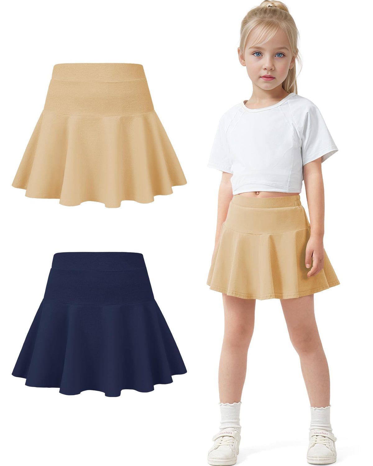 BOOPH 2 Pack Little Girls Athletic Uniform Skorts Toddler Skirt with Shorts