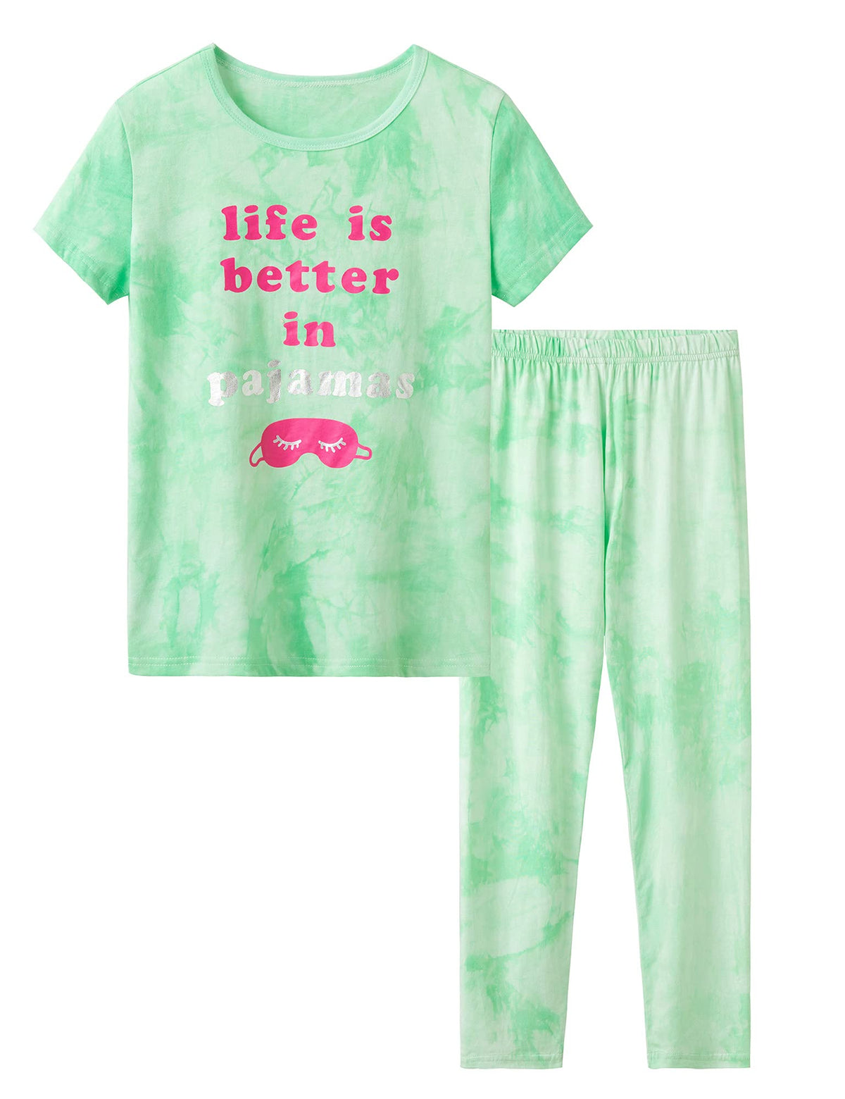 Tebbis Girls Tie Dye Short Sleeve Pajamas Cotton Loungewear Size 4T-18
