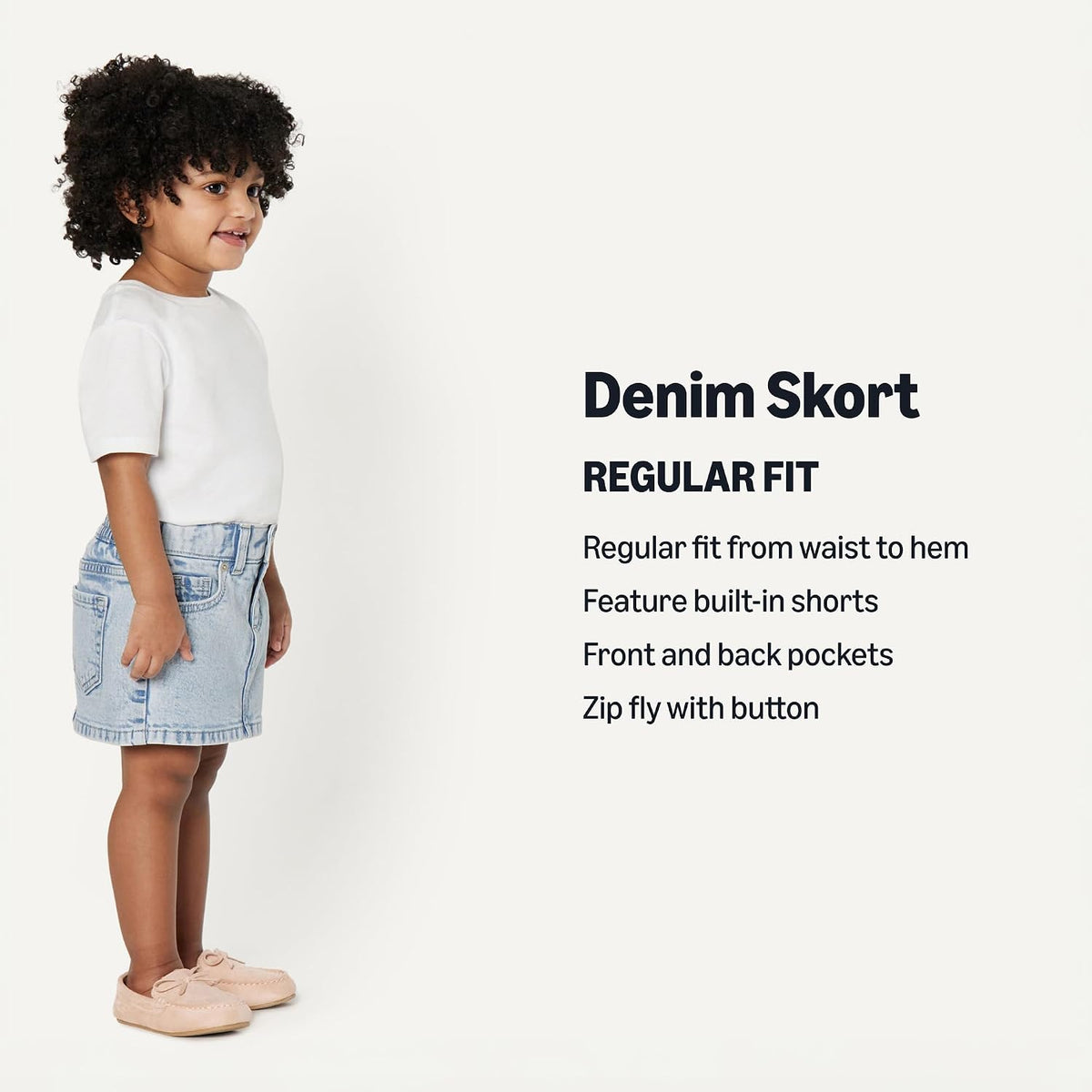 Amazon Essentials Girls and Toddlers' Medium Stretch Regular-Fit Denim Skort with Built-in Shorts