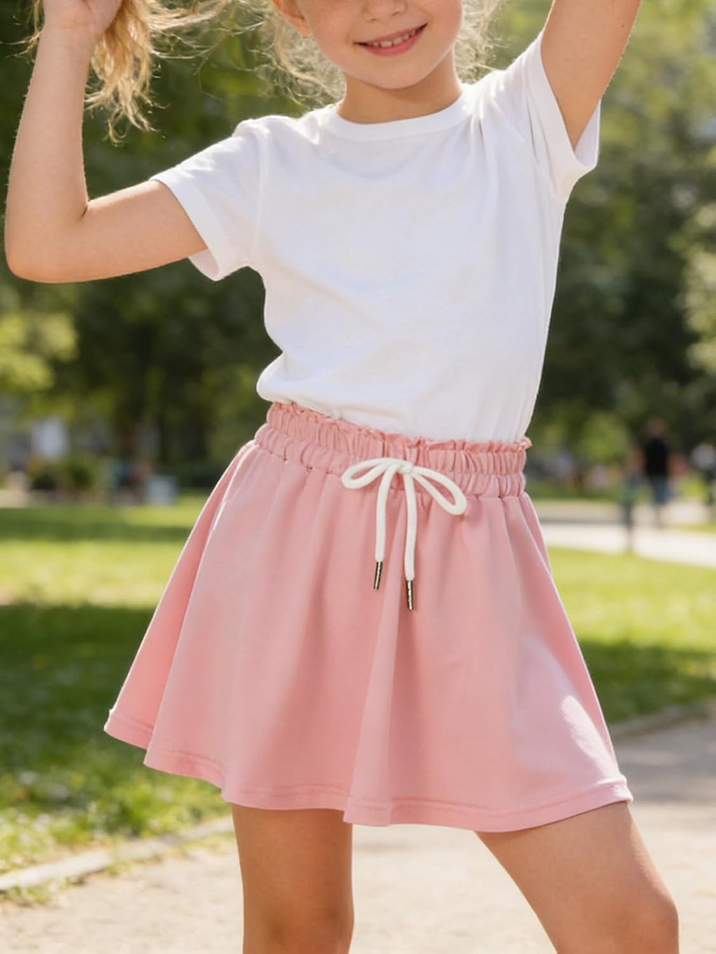 2 Pack Girls Skorts Elastic High Waisted Tennis Skater Skirts with Built-in Shorts Kids Athletic Flowy Skorts