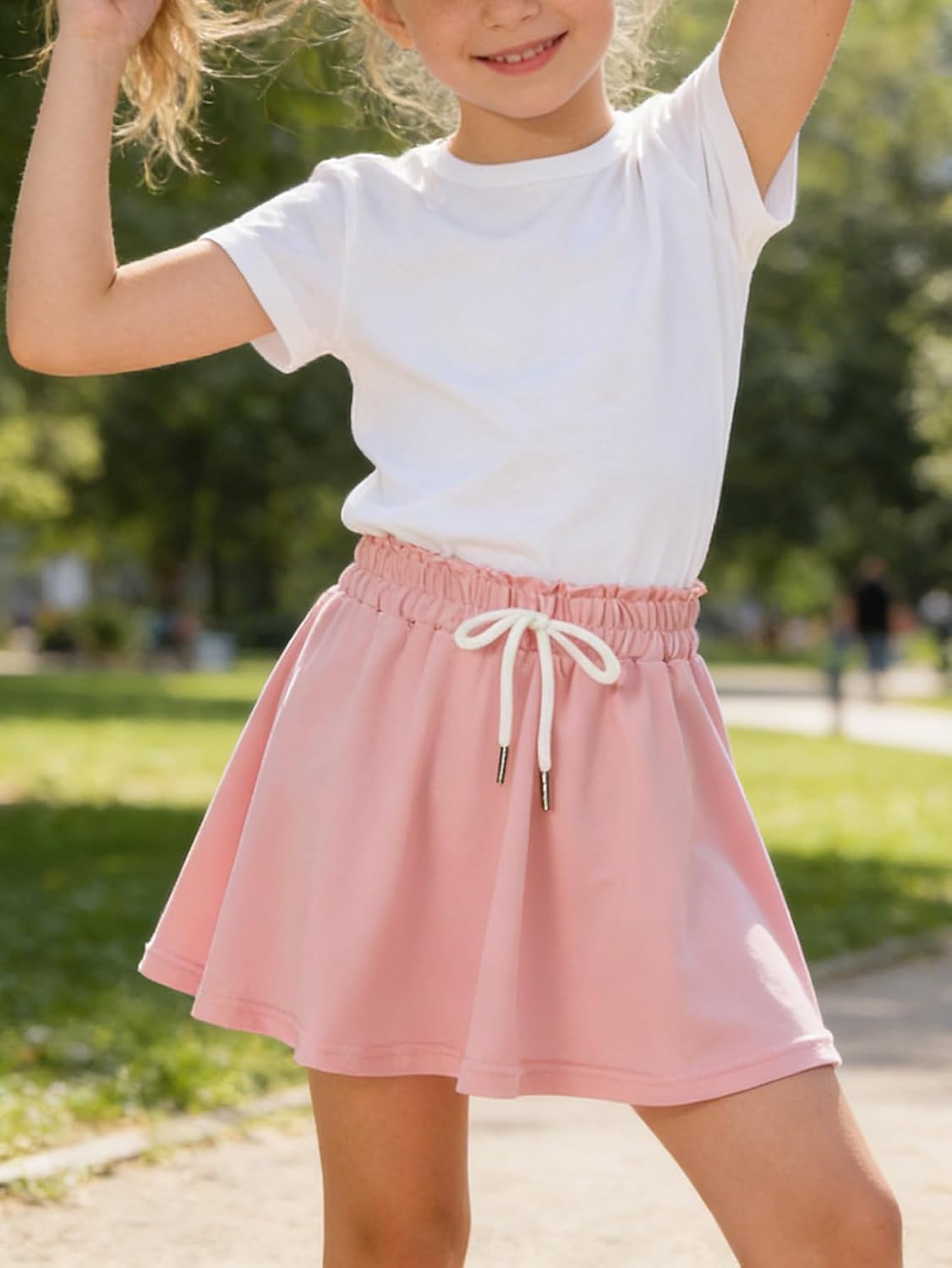 2 Pack Girls Skorts Elastic High Waisted Tennis Skater Skirts with Built-in Shorts Kids Athletic Flowy Skorts