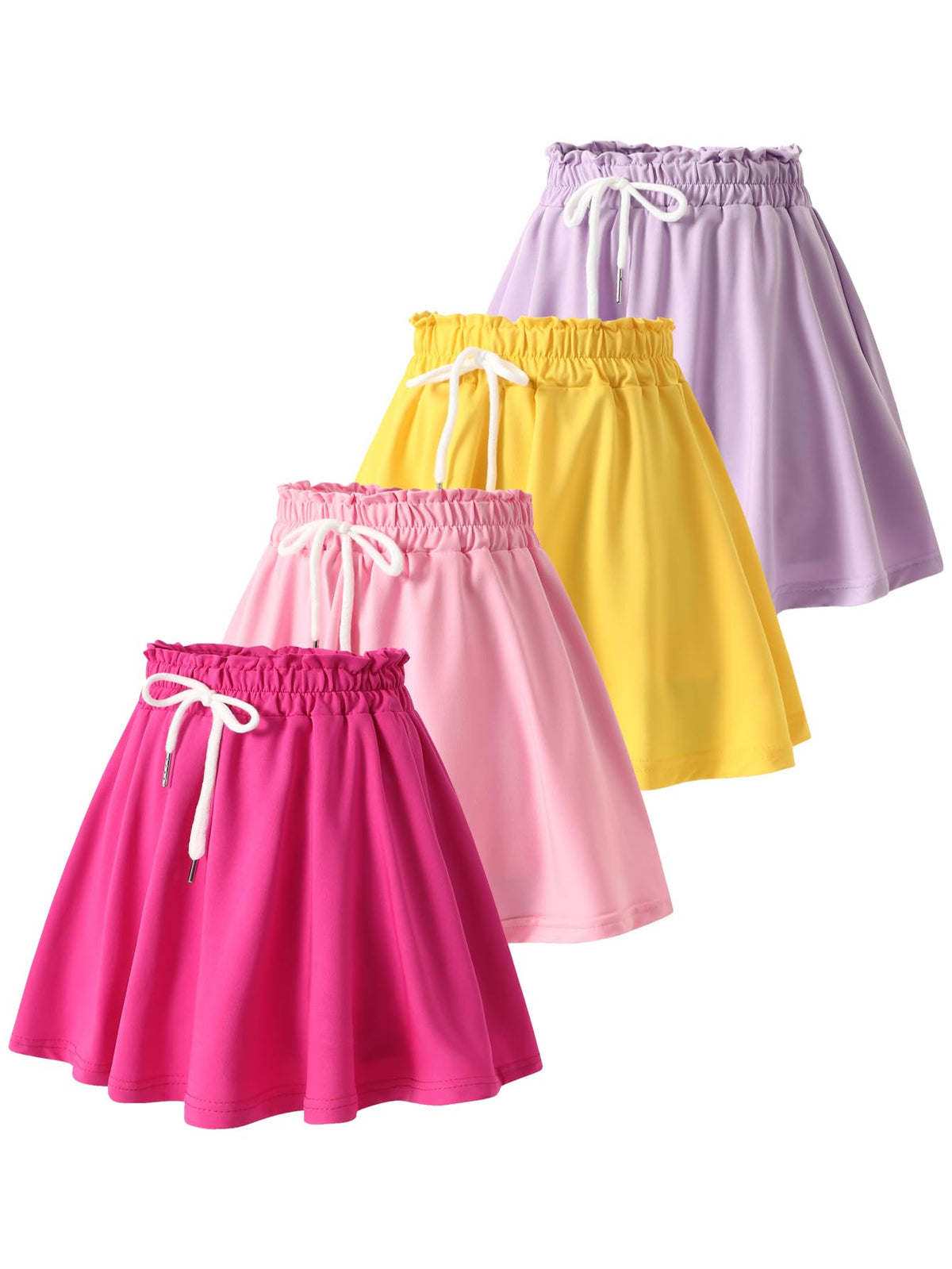 Girls 4 Pack Athletic Skirts Set Tennis Golf Skirts with Shorts Running Flowy Skorts 3-12Y