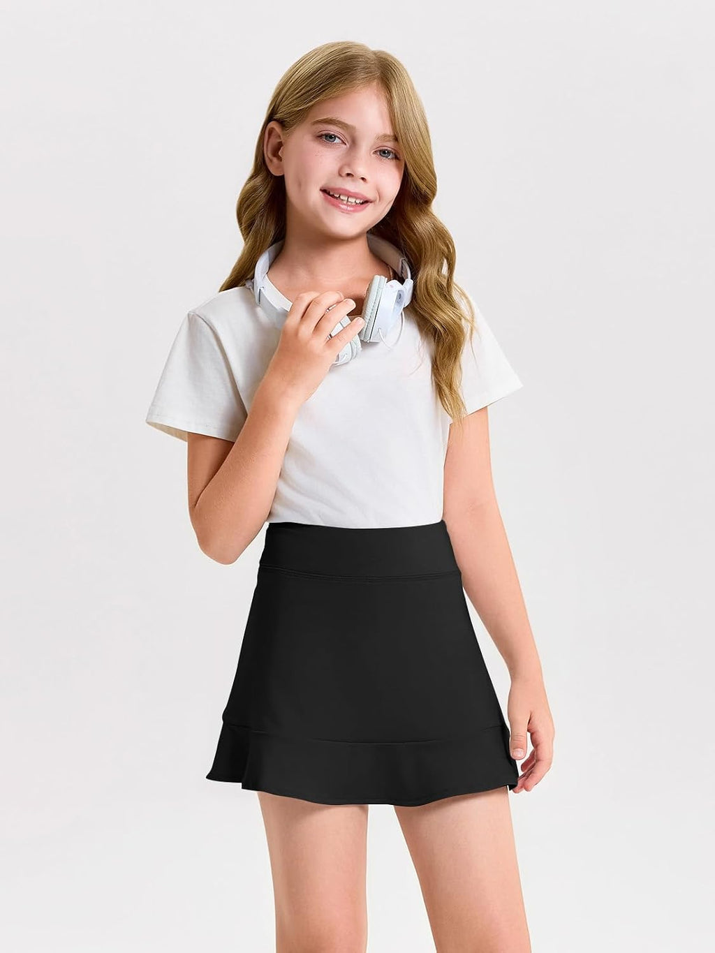 Haloumoning Girls A-line Tennis Skirts with Shorts Athletic Skorts 5-14Y