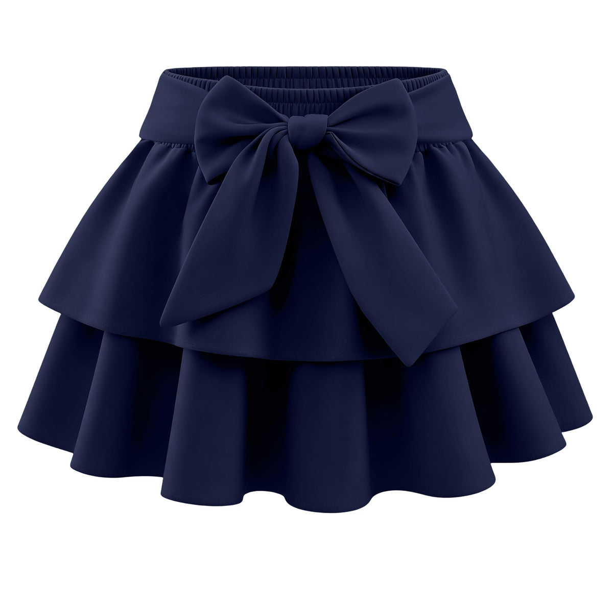 Girls Bow Mini Skirts Kids Elastic High Waisted Ruffle Tiered Skirt Party Dance Layered Skort for Teen 5-14 Years