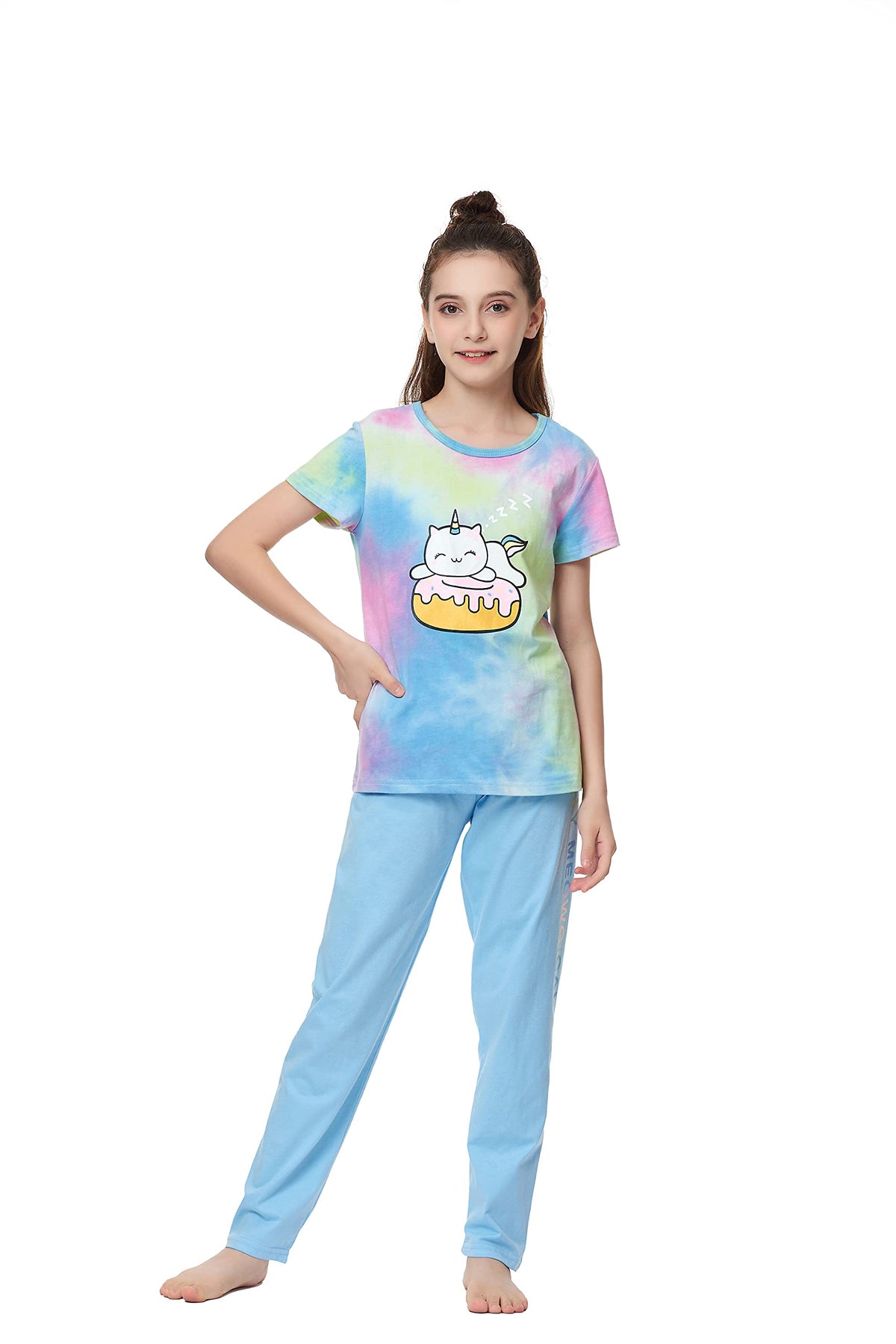 Tebbis Girls Tie Dye Short Sleeve Pajamas Cotton Loungewear Size 4T-18