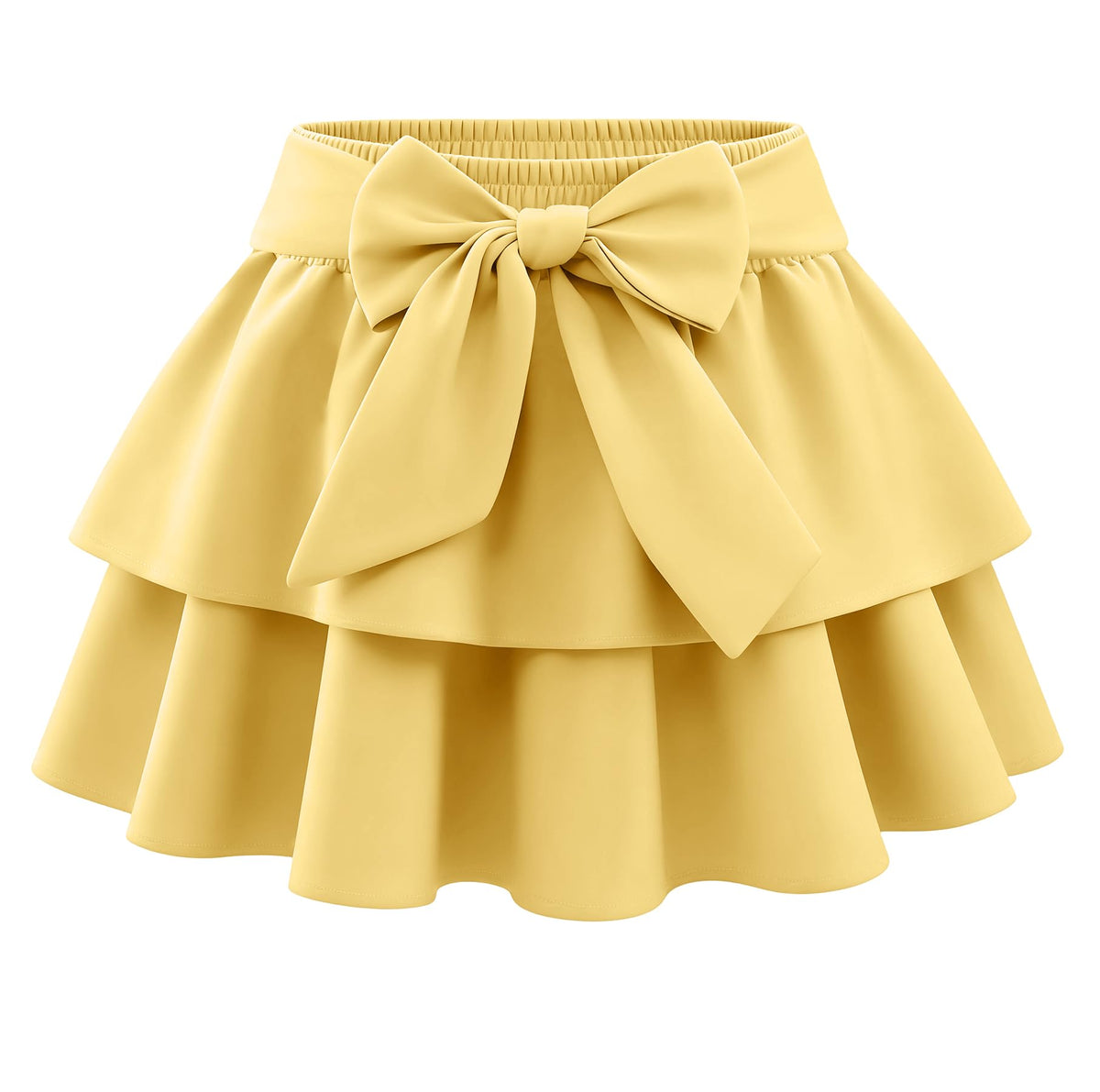 Girls Bow Mini Skirts Kids Elastic High Waisted Ruffle Tiered Skirt Party Dance Layered Skort for Teen 5-14 Years