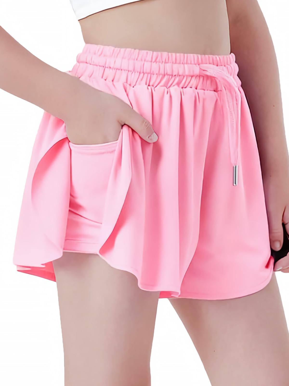 Butterfly Shorts Girls 2 in 1 Flowy Shorts with Pocket Athletic Skorts for Girls Running Tennis Skirts 2-14Y
