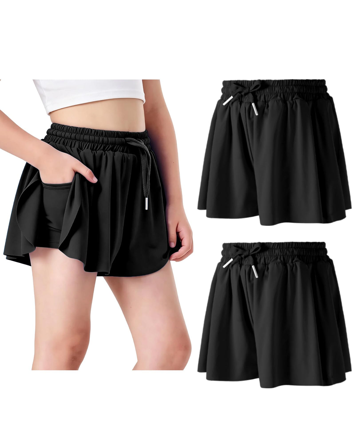 Butterfly Shorts Girls 2 in 1 Flowy Shorts with Pocket Athletic Skorts for Girls Running Tennis Skirts 2-14Y