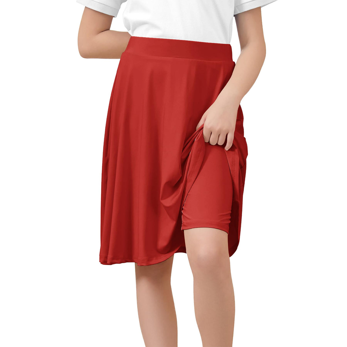Zando Knee Length Skorts for Girls A Line Uniform Skirt with Shorts 6-14Y