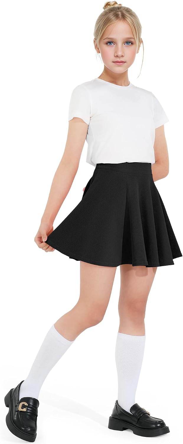 BOOPH Kids Girls Skirt Casual Mini Plain Flare Pleated Uniform Skirts