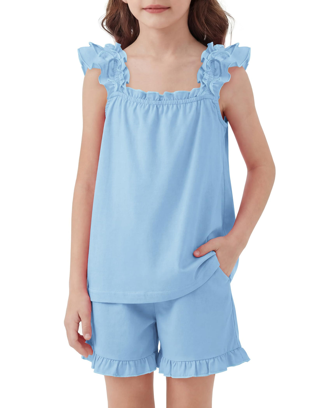 Arshiner Girls Pajamas Ruffle Tank Top and Shorts Sets Cute 2 Piece Pjs