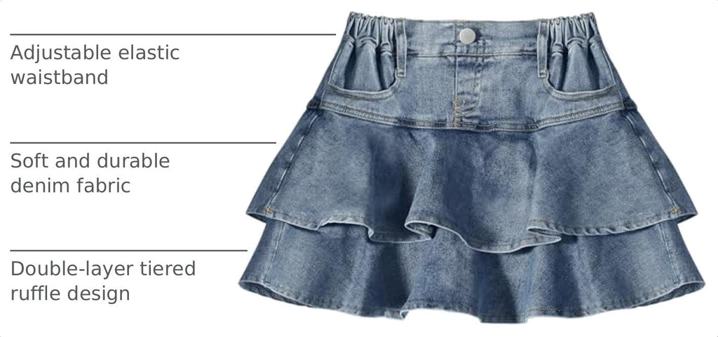Girls Jean Skirt Toddler Girl Denim Skirt with Shorts Underneath Skorts 3T-10Y