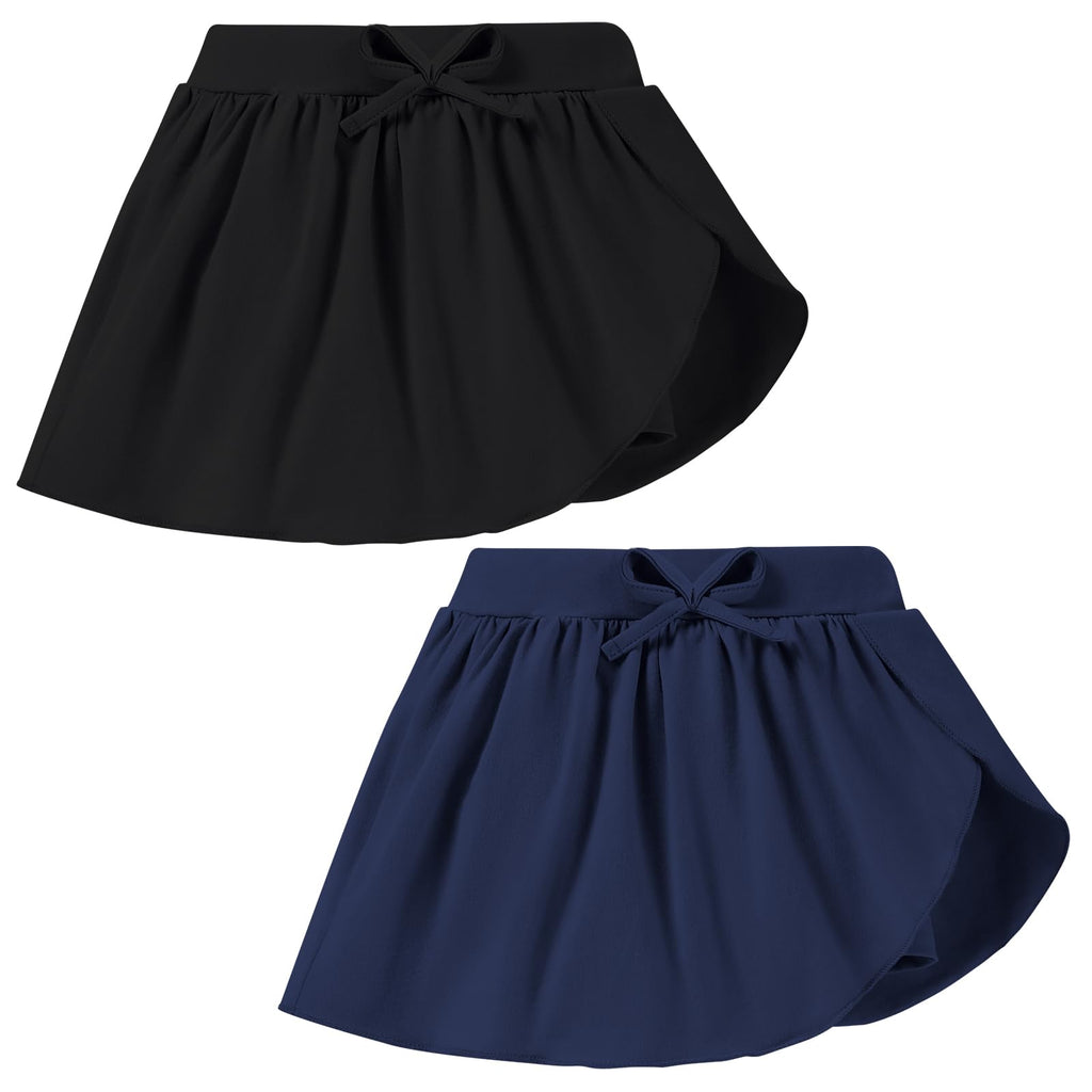2 Pack Toddler Girls Skirts Skorts Built in Shorts Elastic Flared Baby Flowy Tennis Athletic Skirts Skorts for Girls