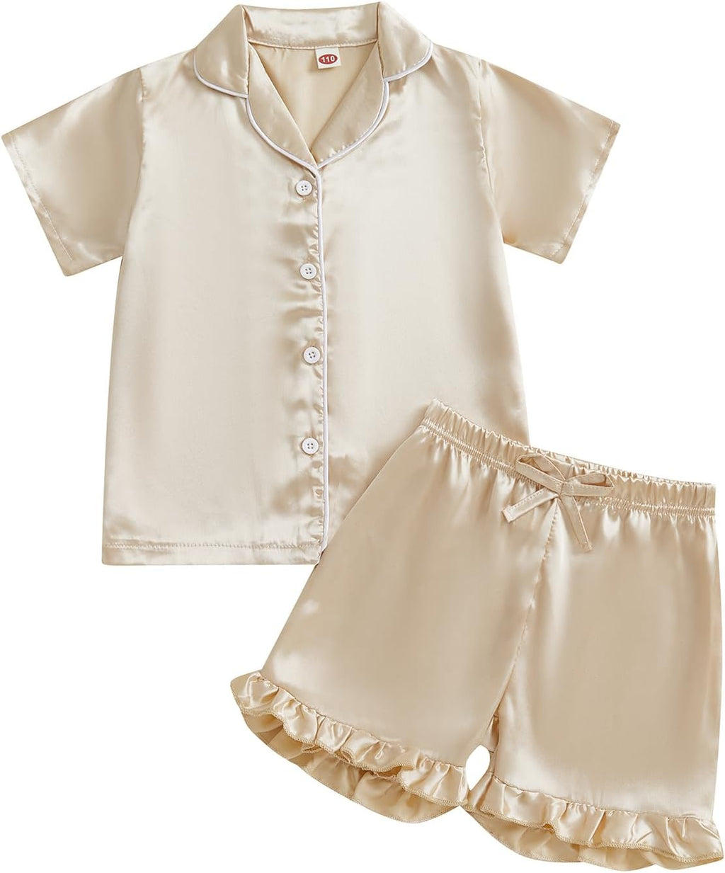 Ayalinggo Toddler Kids Girl Silk Pajamas Baby Ruffled Sleeve Button Down Satin Silk Pjs Sleepwear Loungwear Shorts Set