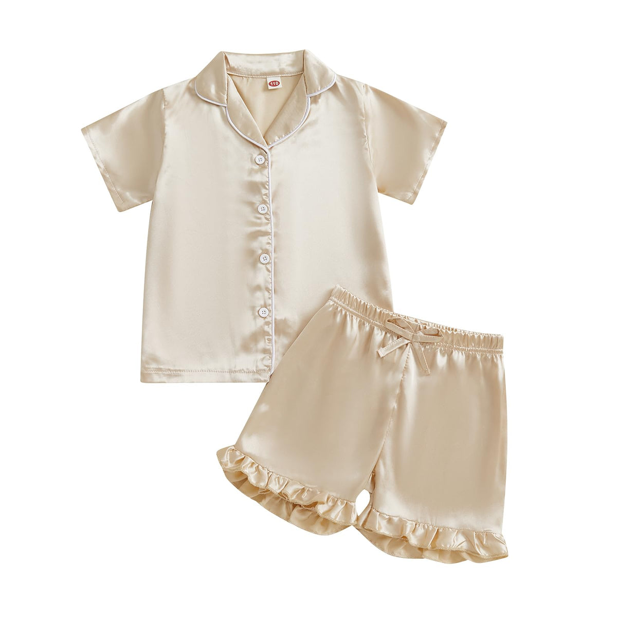Ayalinggo Toddler Kids Girl Silk Pajamas Baby Ruffled Sleeve Button Down Satin Silk Pjs Sleepwear Loungwear Shorts Set