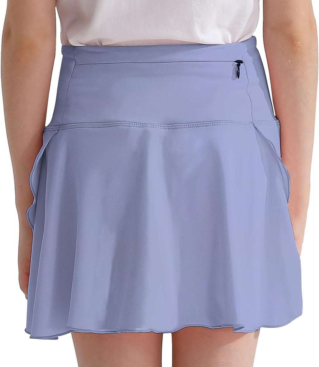OEBLD Girls Athletic Skort High Waist Tennis Skirts with Shorts Butterfly Ruffle School Skirts with Pockets