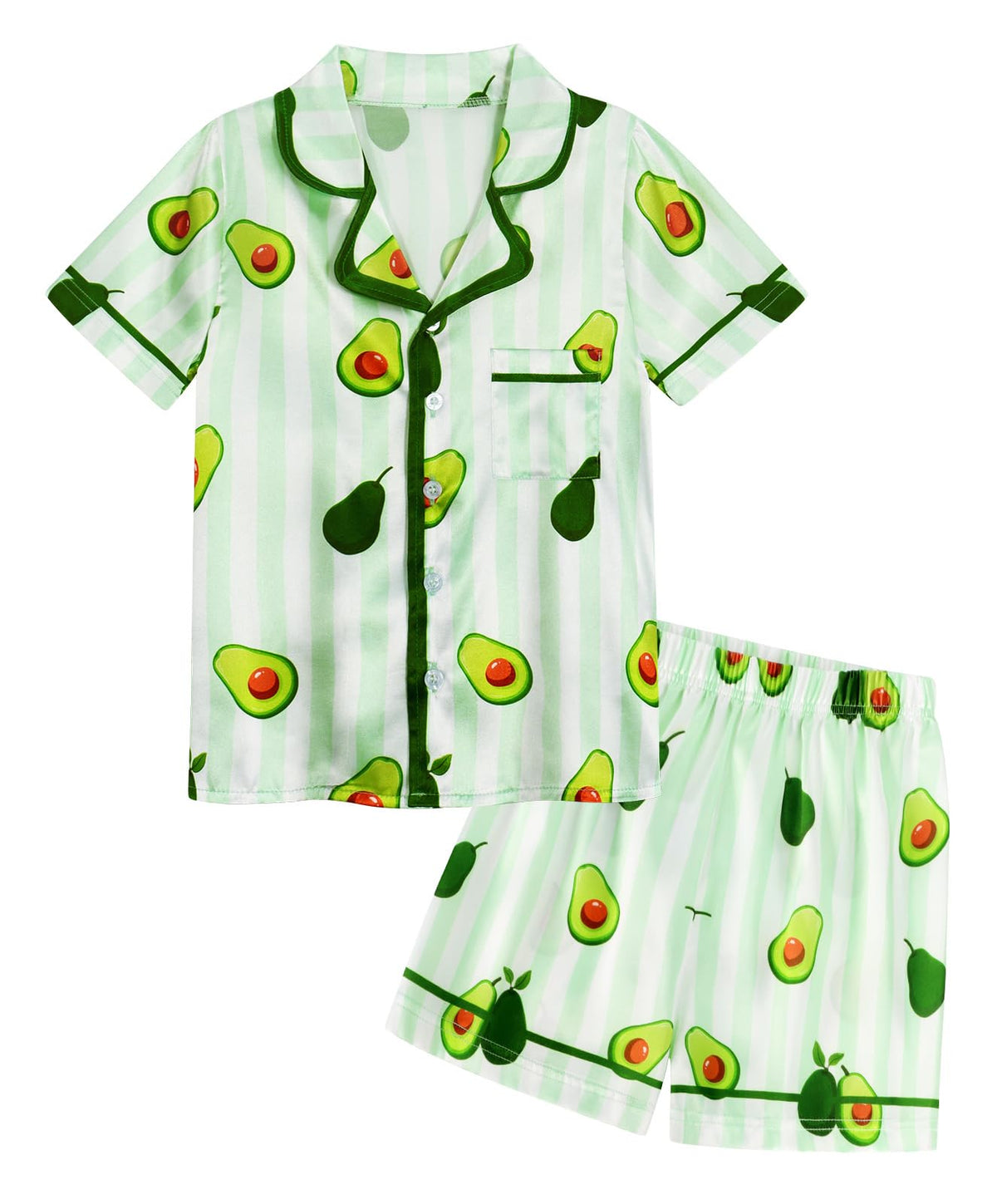 Girls Pajamas Set Silk Satin Pajama Kids Butoon Down Sleepwear Nightwear