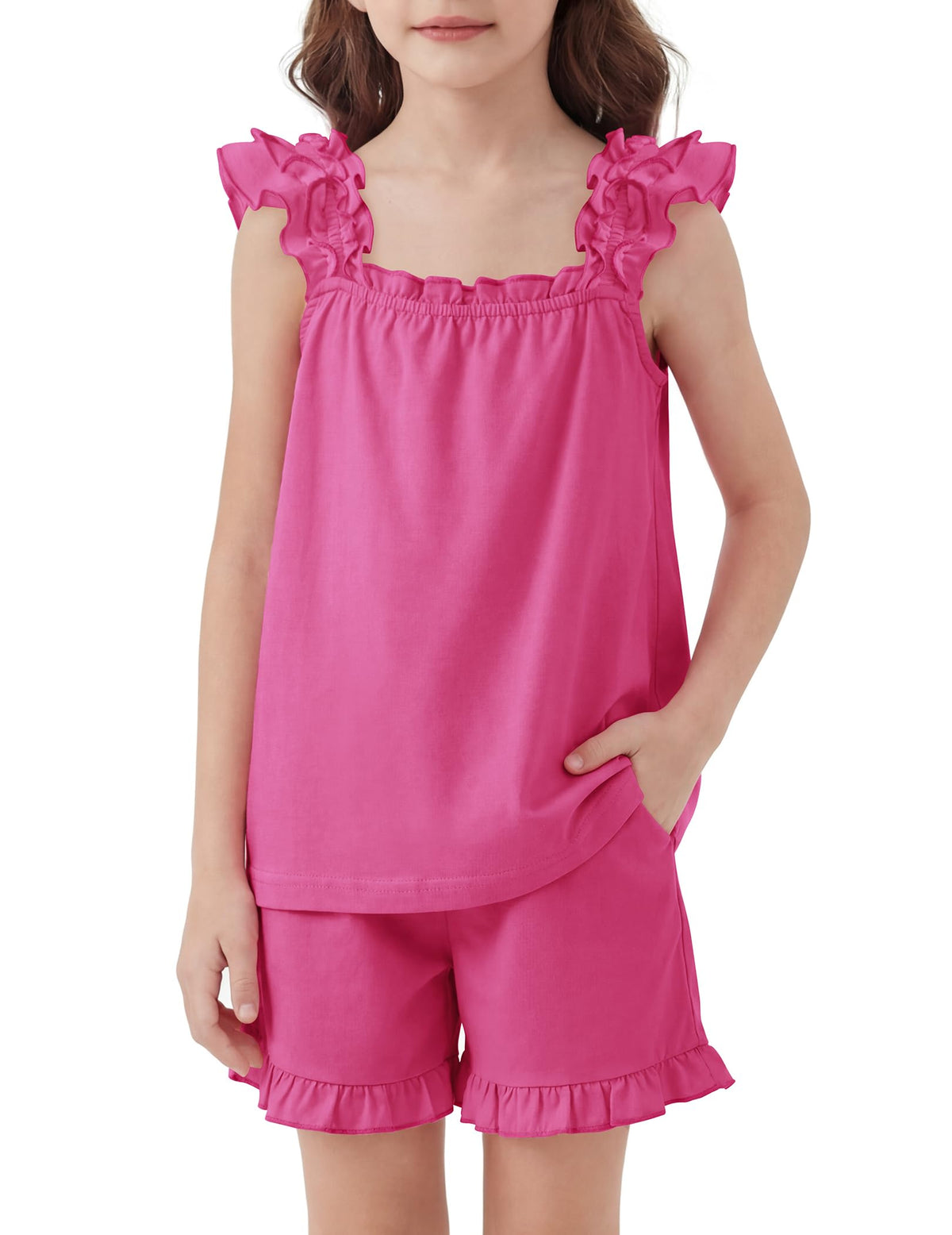 Arshiner Girls Pajamas Ruffle Tank Top and Shorts Sets Cute 2 Piece Pjs
