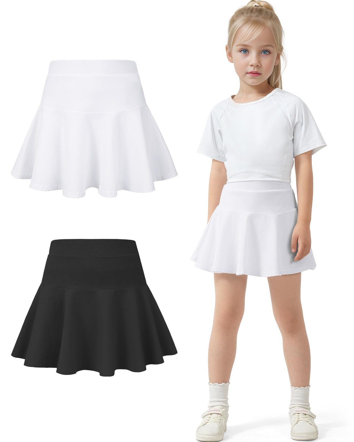 BOOPH 2 Pack Little Girls Athletic Uniform Skorts Toddler Skirt with Shorts