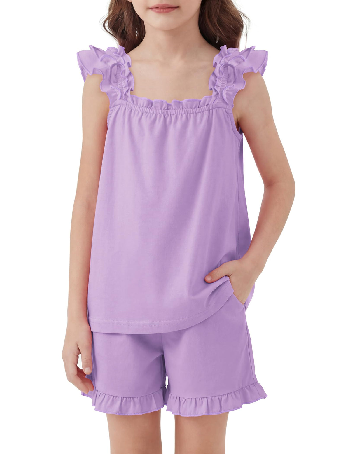 Arshiner Girls Pajamas Ruffle Tank Top and Shorts Sets Cute 2 Piece Pjs