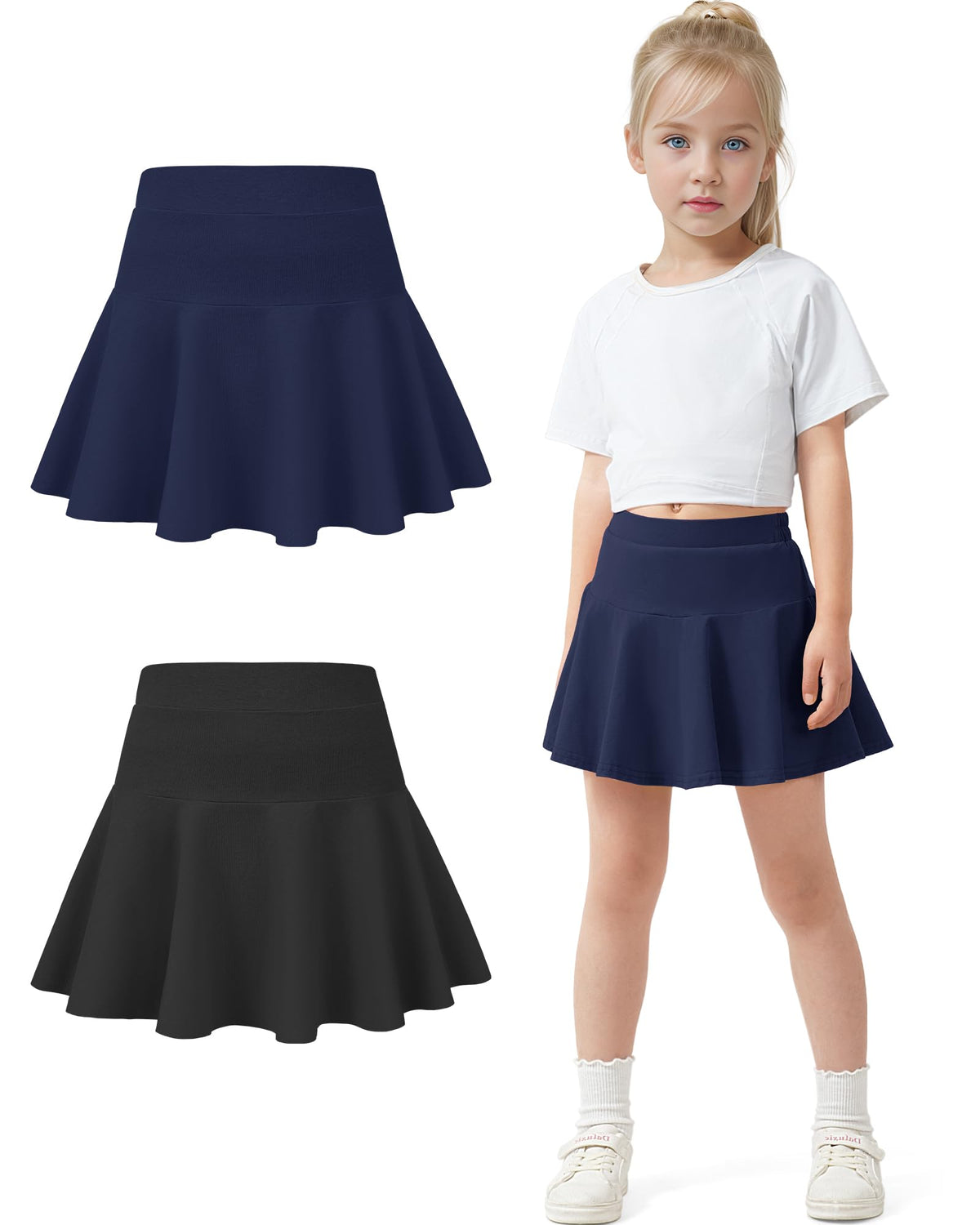 BOOPH 2 Pack Little Girls Athletic Uniform Skorts Toddler Skirt with Shorts