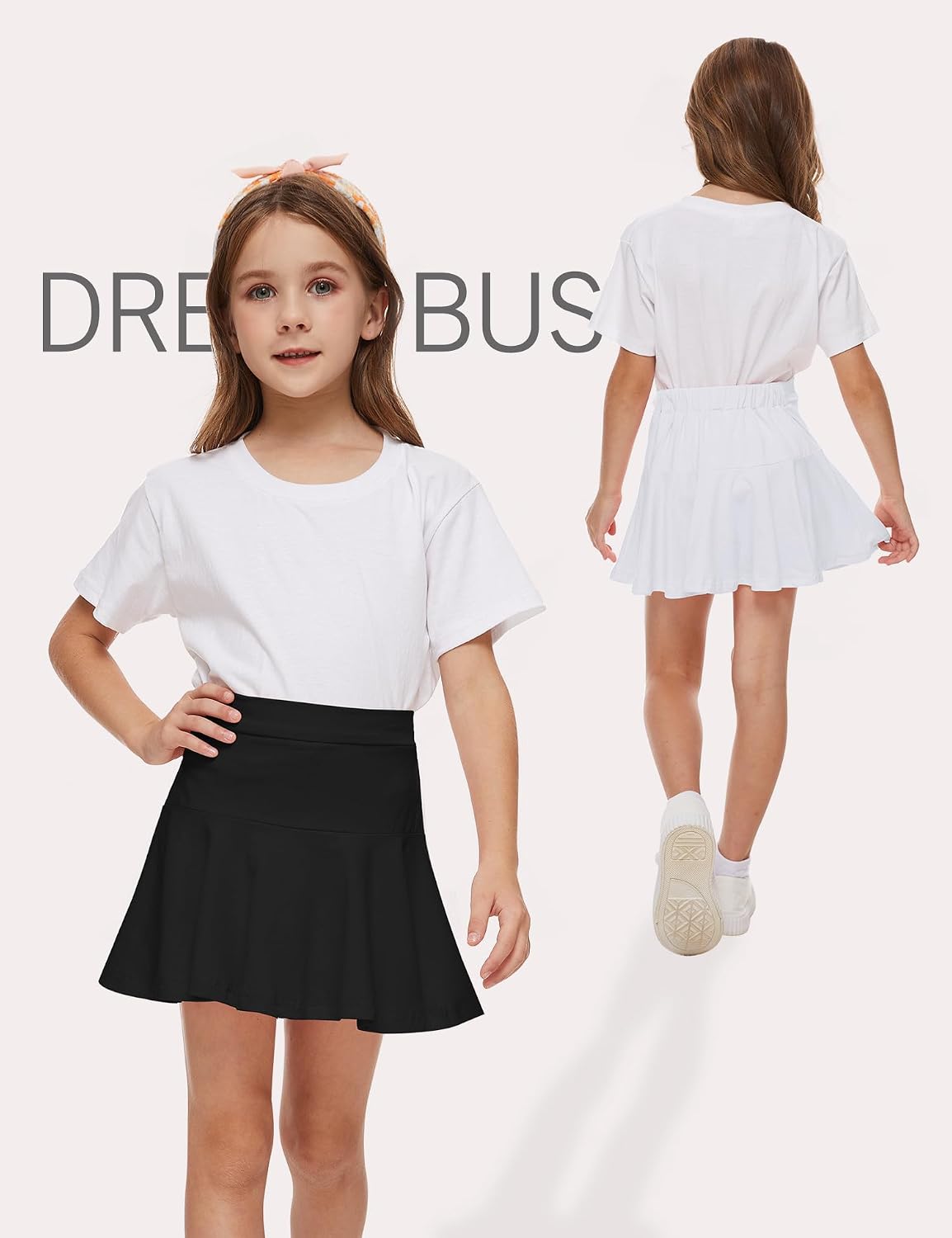 DREAM BUS 2 Pack Toddler Girls Skirts with Built-in Shorts, Cotton Pleated Tennis Skorts with Pocket for Little Girls
