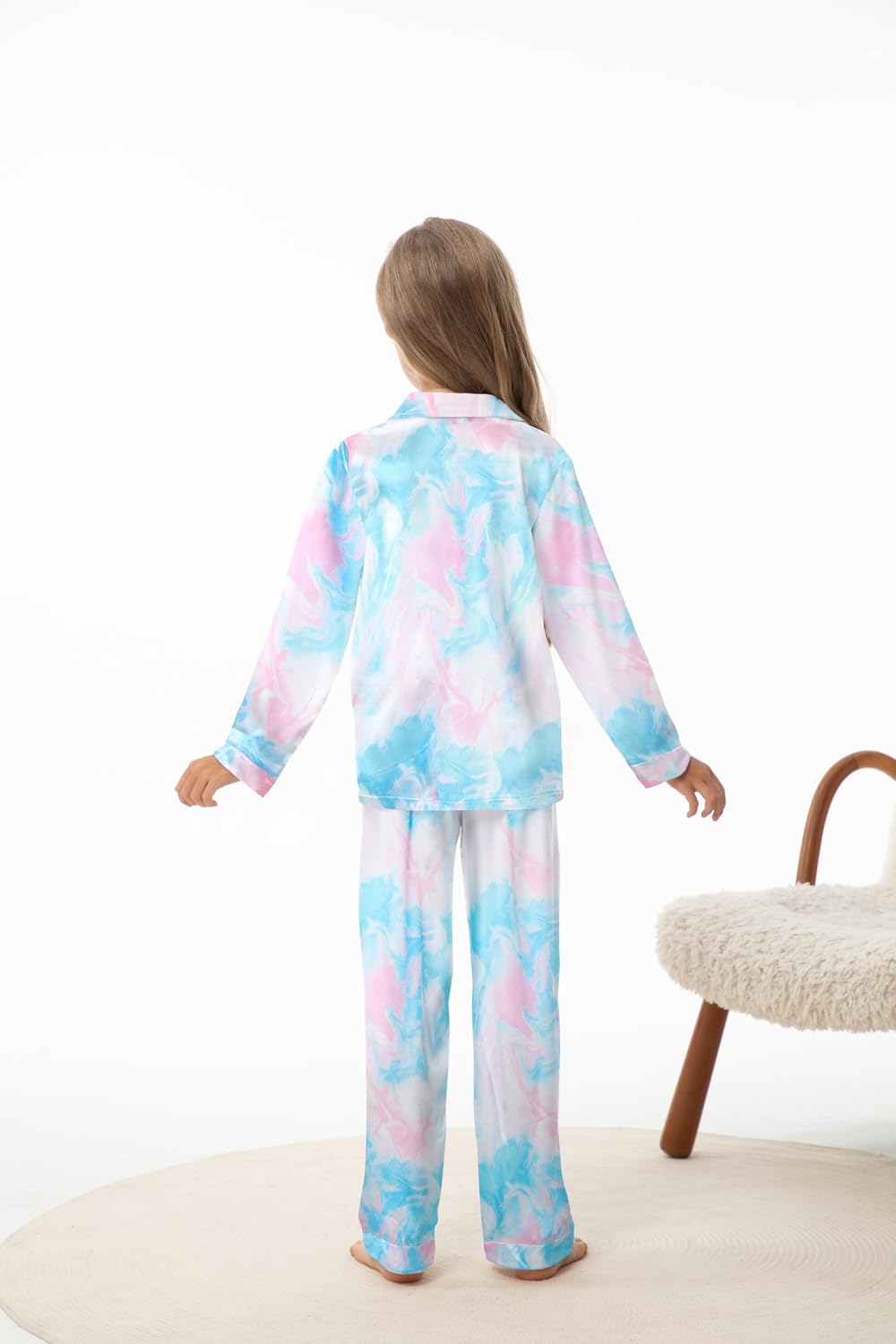 CARETOO Girls Pajamas 3 Piece Satin Long Sleeve Long Pants with Shorts PJs Set for Girls Kids Sleepwear 3-10 Years