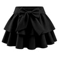 Girls Bow Mini Skirts Kids Elastic High Waisted Ruffle Tiered Skirt Party Dance Layered Skort for Teen 5-14 Years