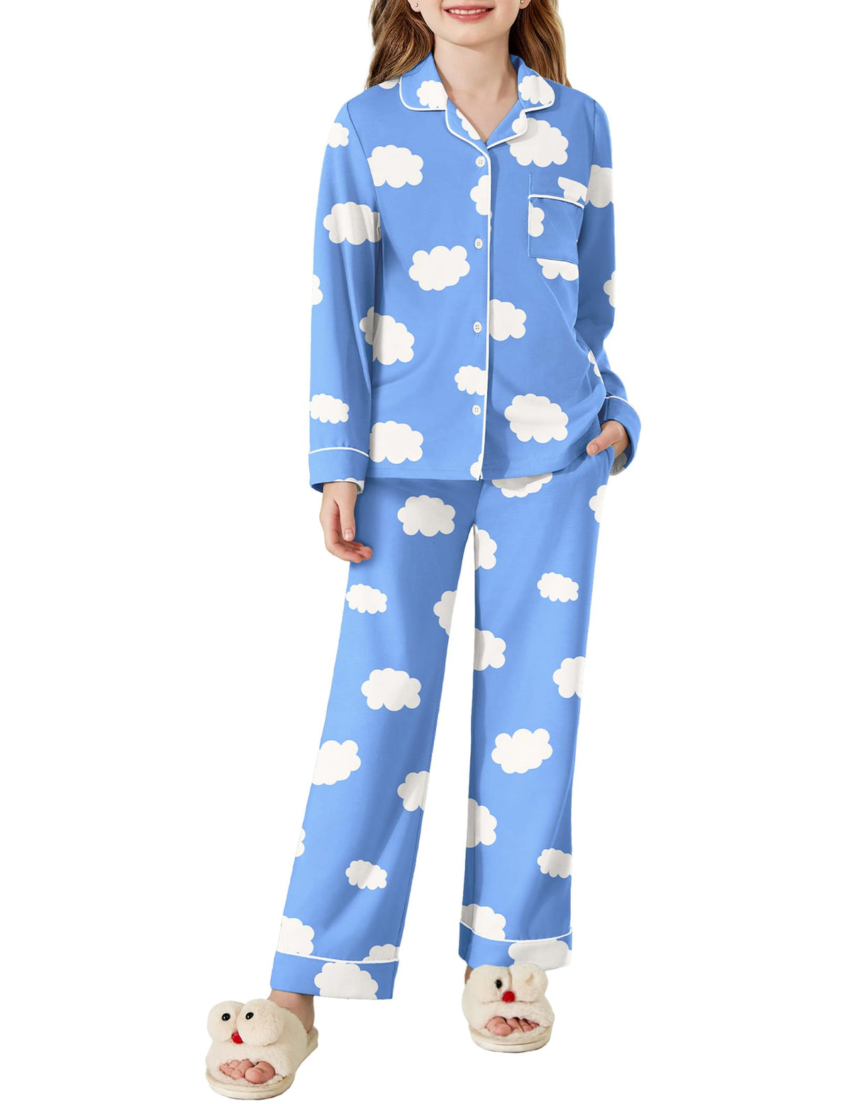Arshiner Pajamas Set for Girls Long Sleeve Lounge Set Button Down Pj Sets