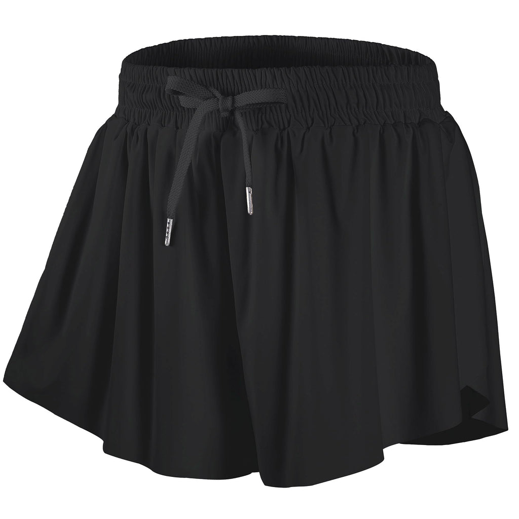 DIPUG Girls Butterfly Shorts with Pocket 2-in-1 Flowy Athletic Cheer Skorts
