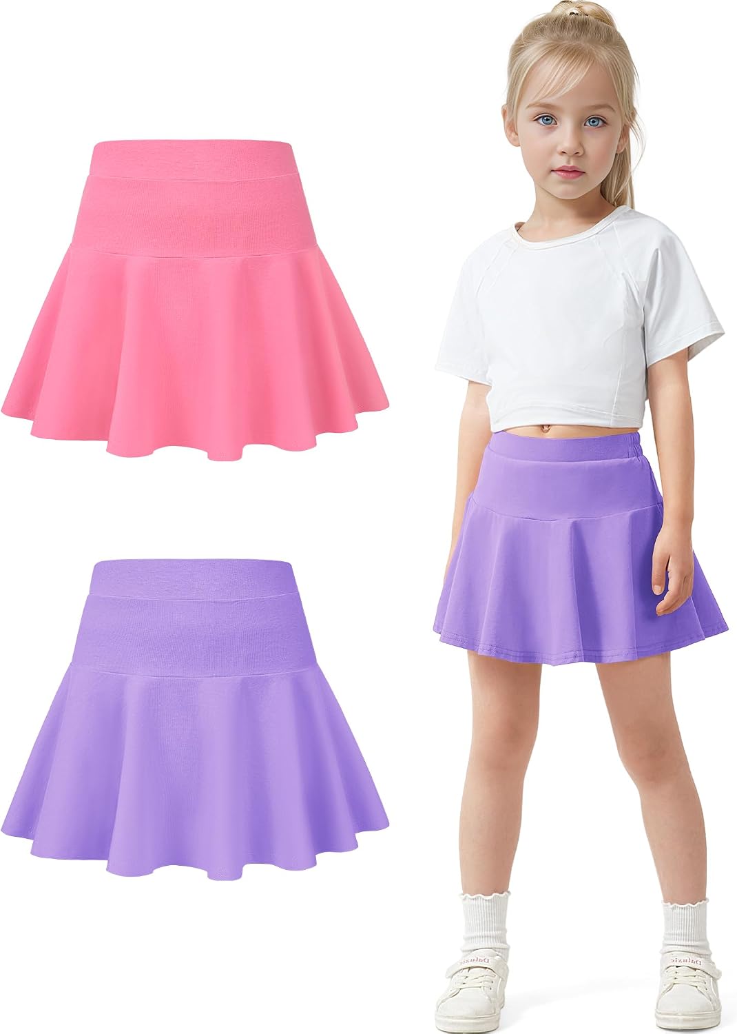 BOOPH 2 Pack Little Girls Athletic Uniform Skorts Toddler Skirt with Shorts