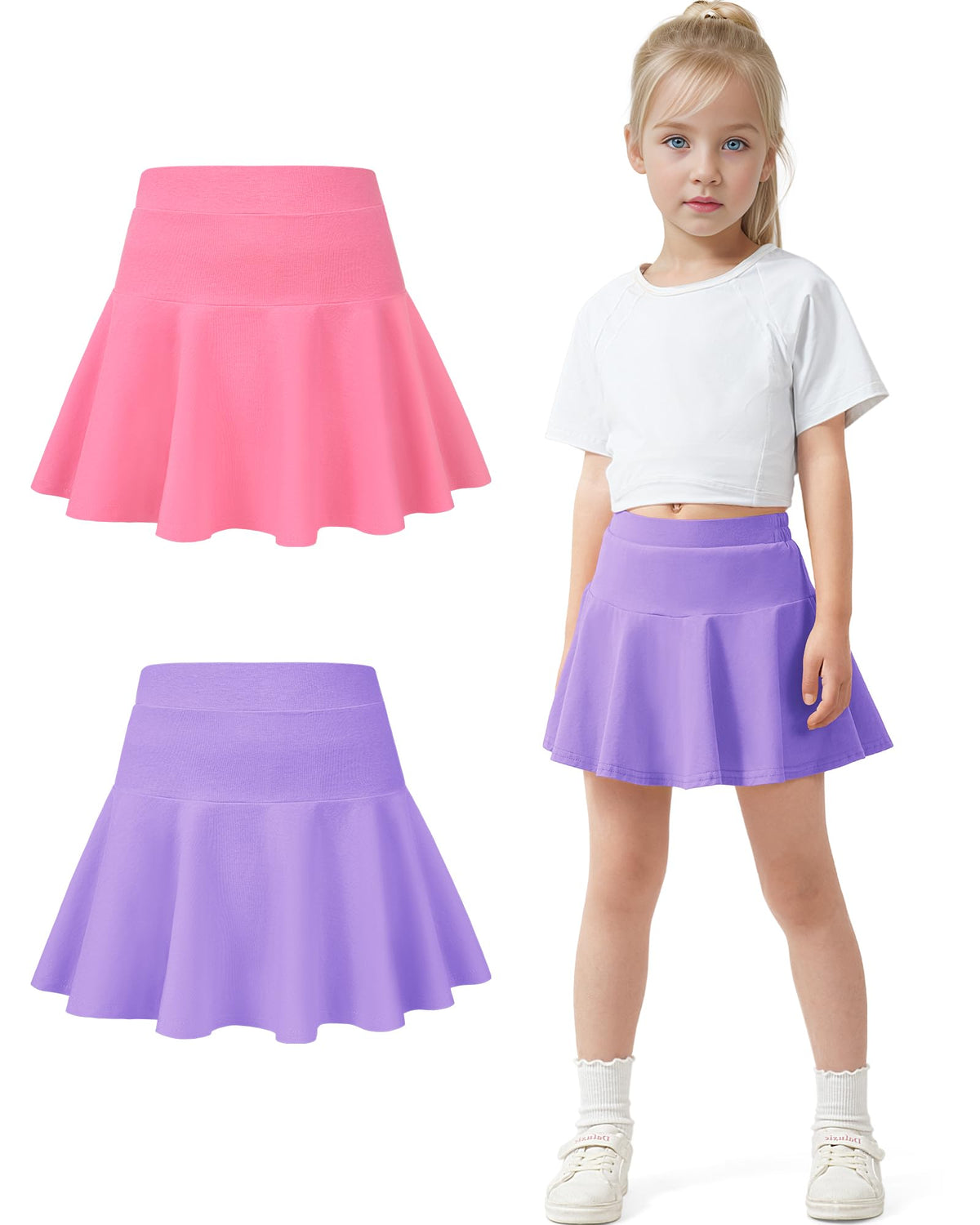 BOOPH 2 Pack Little Girls Athletic Uniform Skorts Toddler Skirt with Shorts
