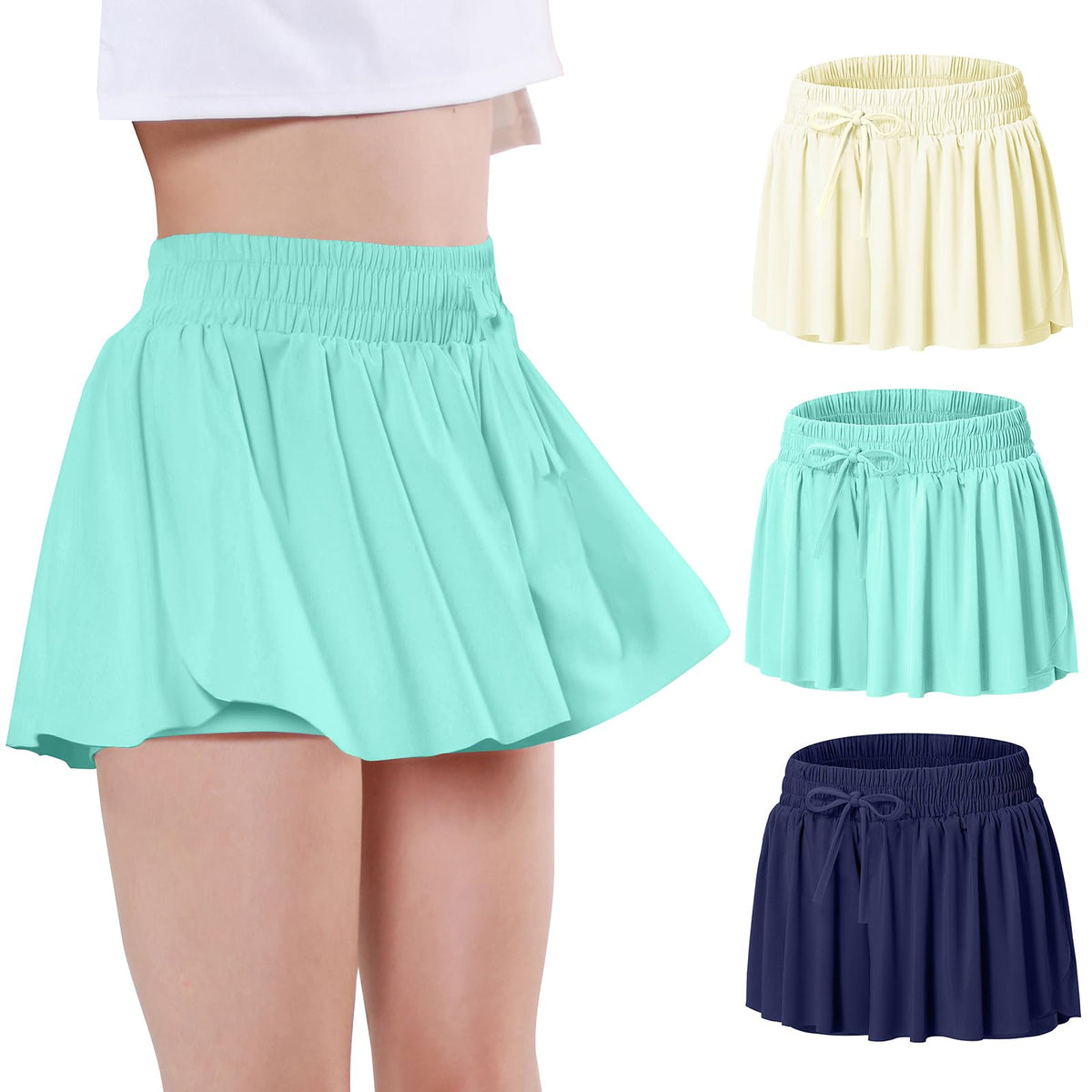 EXARUS Girls Butterfly Shorts Athletic Flowy Cheer Dance Skorts Teen