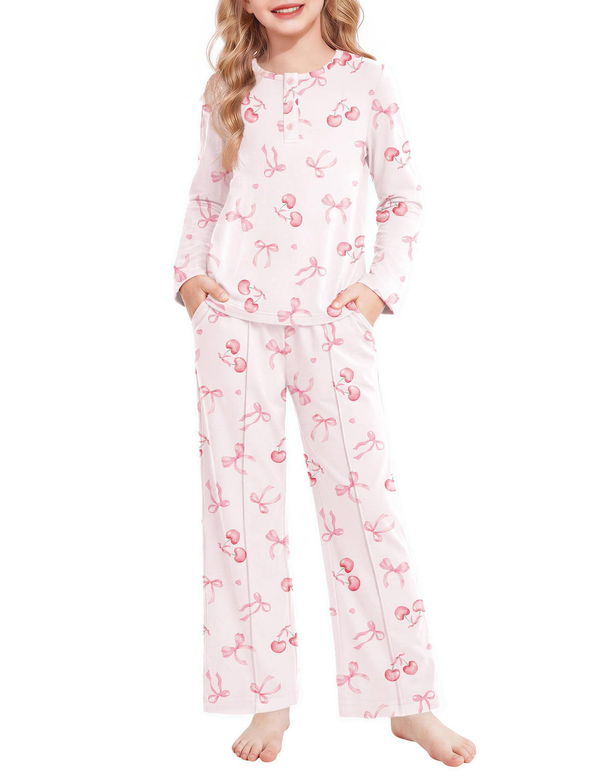 Arshiner Girls Pajamas Long Sleeve Sleepwear Comfy Henley Neck Pjs Set