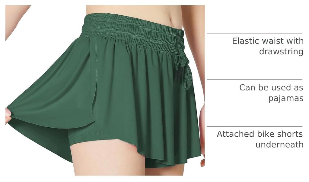 Girls Butterfly Shorts Kids Flowy Short Running Girl's Skirts Athletic Skorts with Pocket