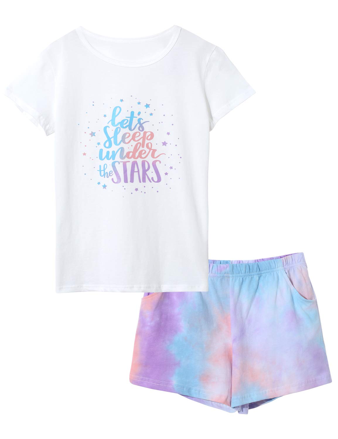 Tebbis Girls Tie Dye Short Sleeve Pajamas Cotton Loungewear Size 4T-18