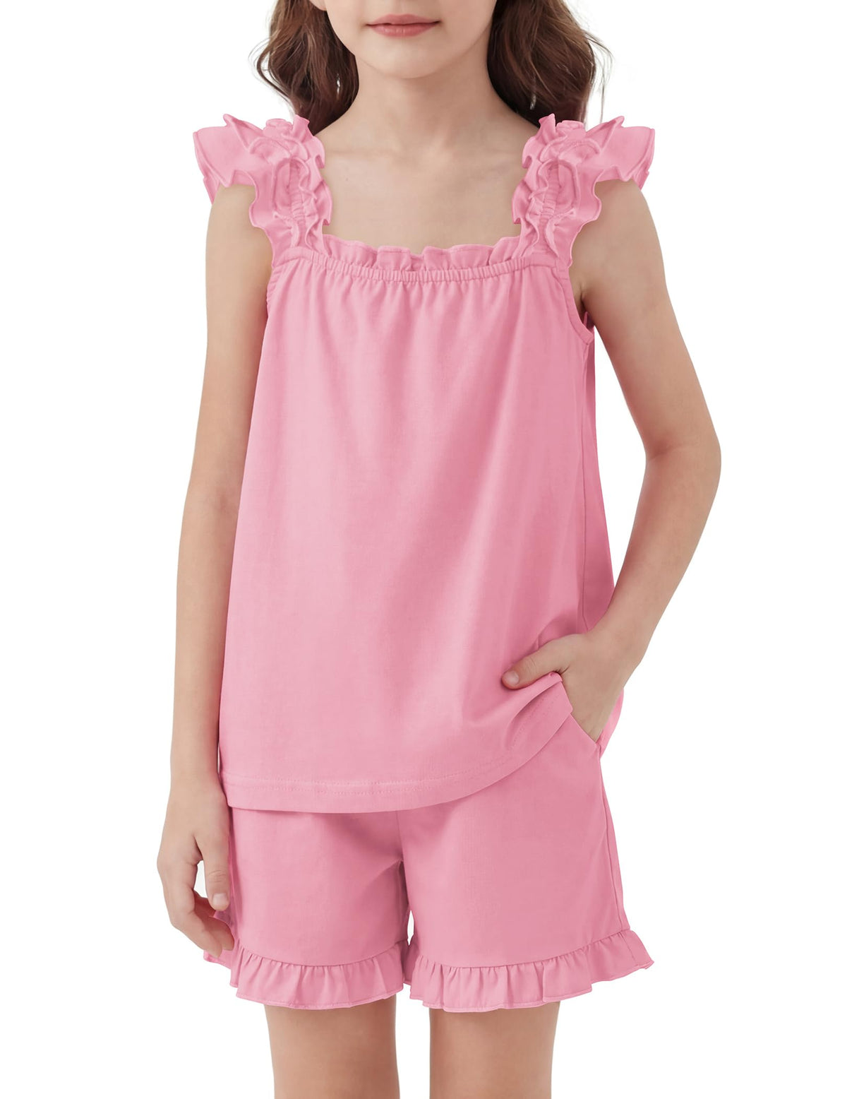 Arshiner Girls Pajamas Ruffle Tank Top and Shorts Sets Cute 2 Piece Pjs