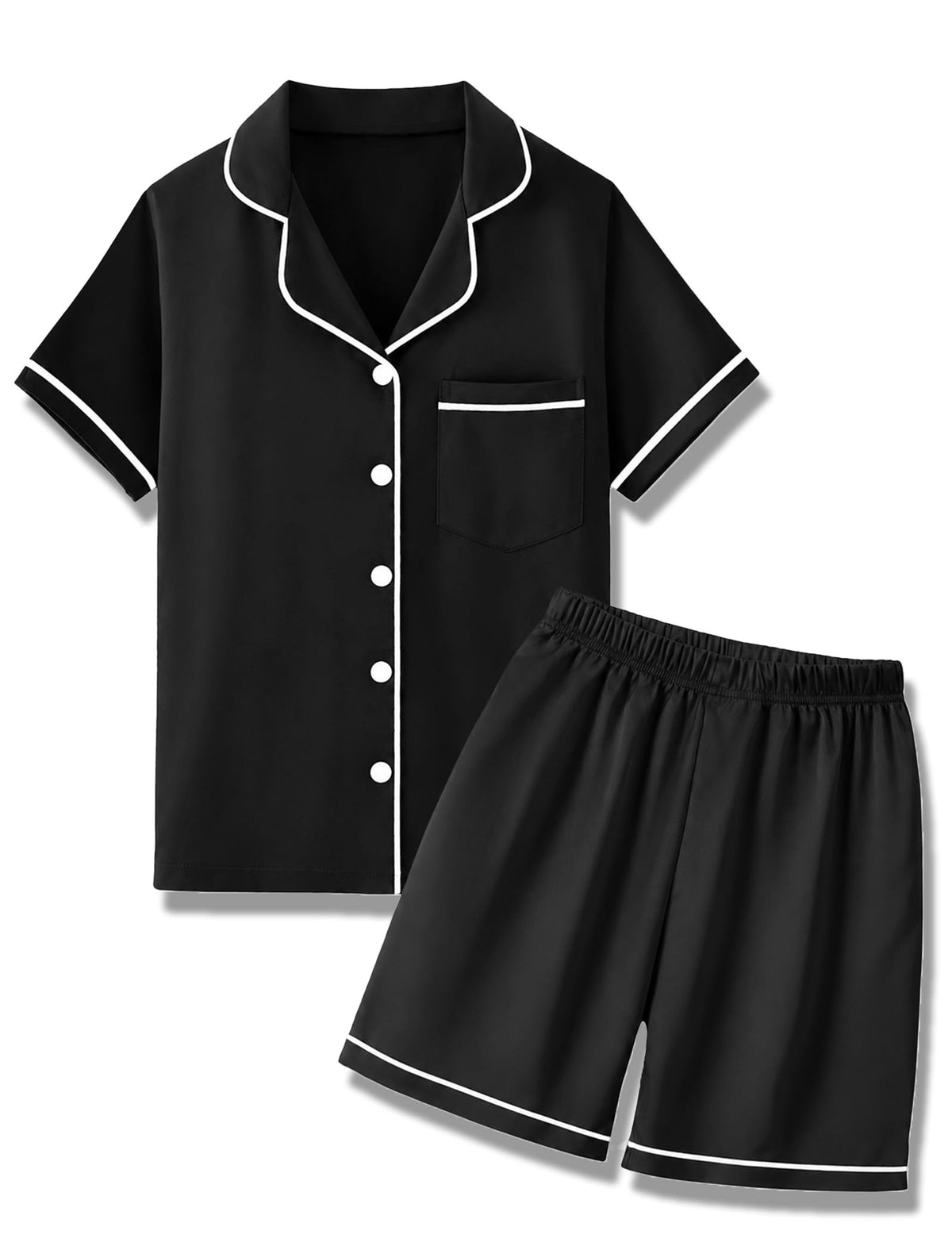 Mikrdoo Girls Pajamas Set Soft Silk Satin Pajamas 2 Piece Short Sleeve Sleepwear for Kids Size 4-16 Years
