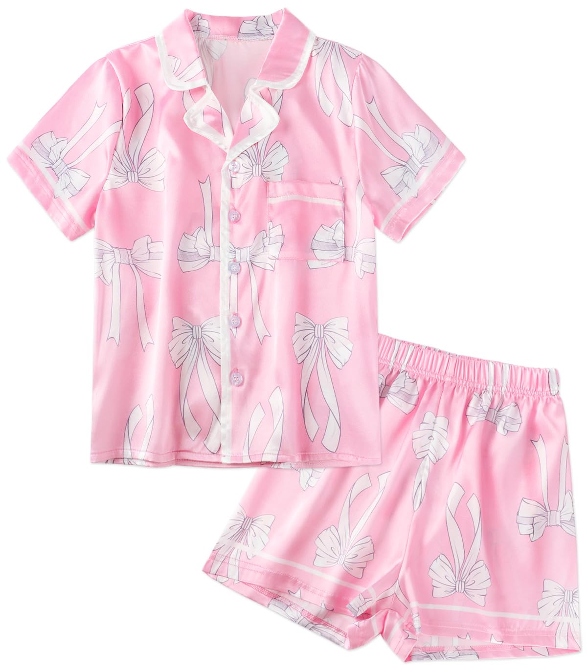 Girls Pajamas Set Silk Satin Pajama Kids Butoon Down Sleepwear Nightwear