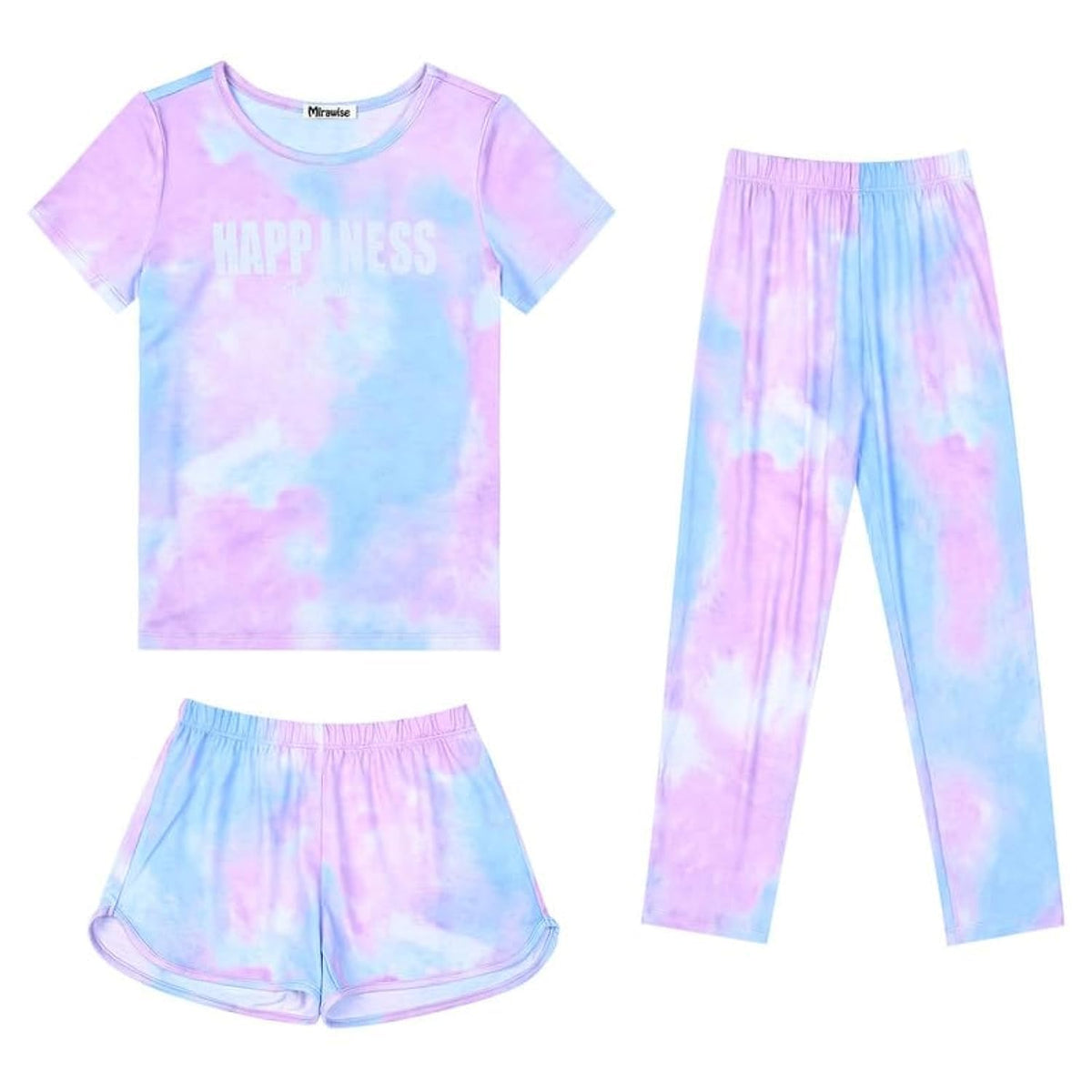 Mirawise Girls 3 Pc Pajamas Sleepwear Cotton Pjs Clothes Set 4-13 Years
