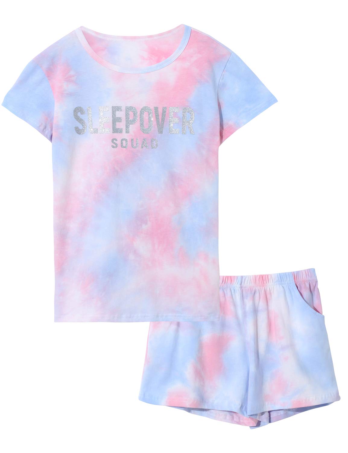Tebbis Girls Tie Dye Short Sleeve Pajamas Cotton Loungewear Size 4T-18