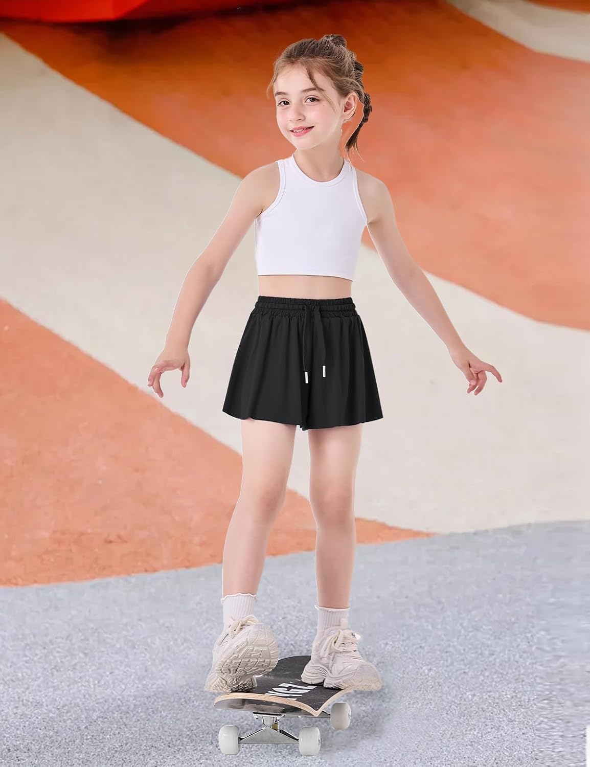 Butterfly Shorts Girls 2 in 1 Flowy Shorts with Pocket Athletic Skorts for Girls Running Tennis Skirts 2-14Y
