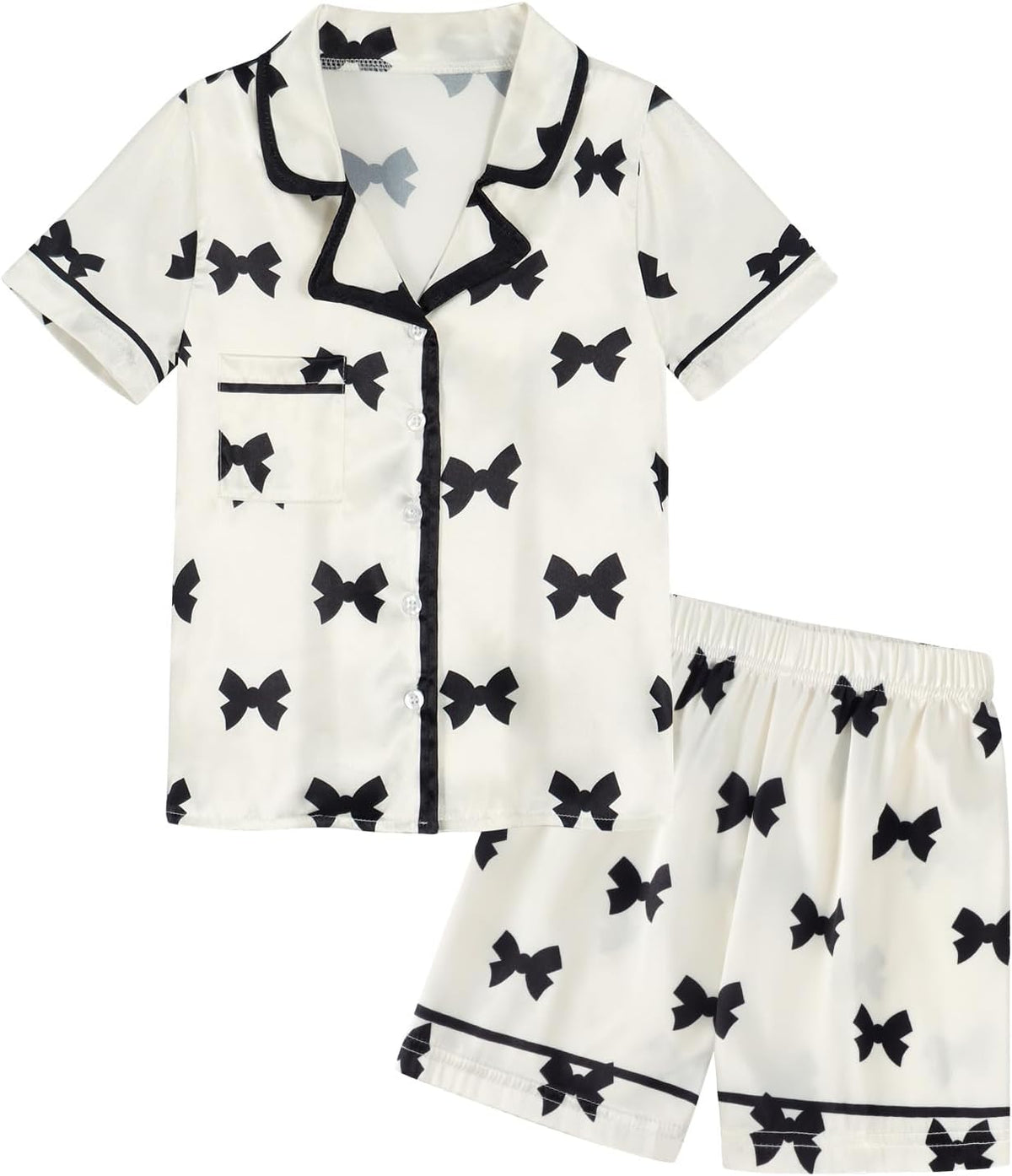 Girls Pajamas Set Silk Satin Pajama Kids Butoon Down Sleepwear Nightwear