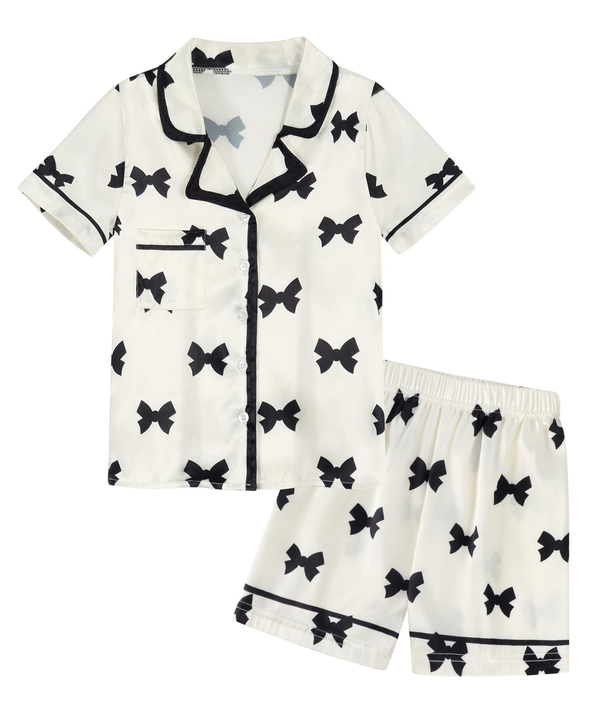 Girls Pajamas Set Silk Satin Pajama Kids Butoon Down Sleepwear Nightwear